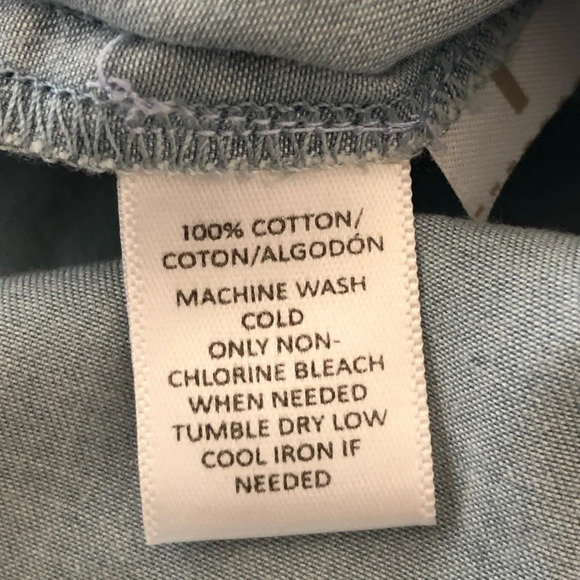 NWT Loft Size Medium Softened Blue Chambray Popover Shirt Long Sleeved Gray Knit - Picture 5 of 7